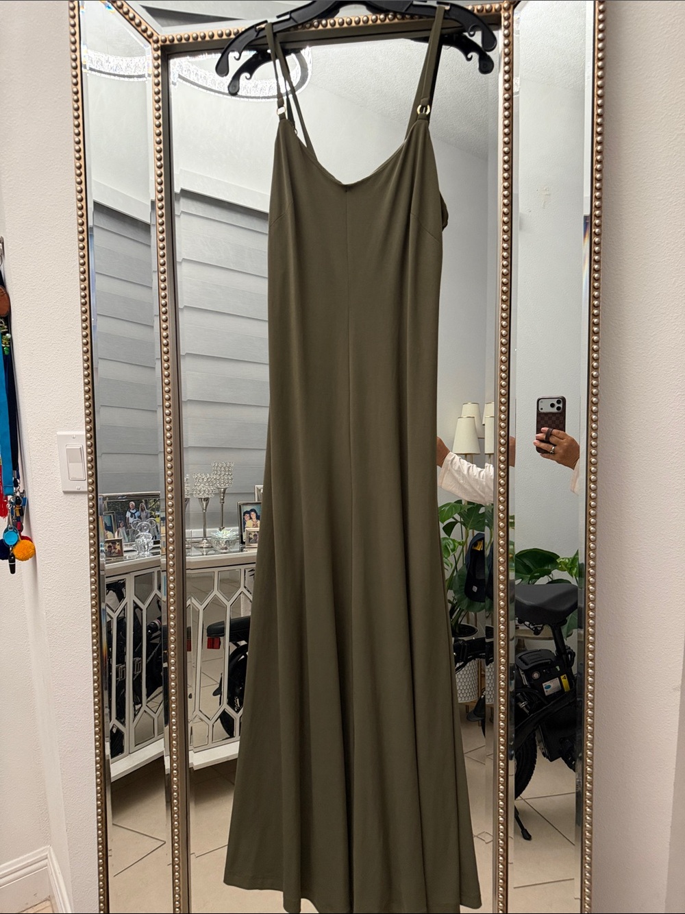 Calvin Klein Olive Slip Maxi Dress with Adjustable Straps